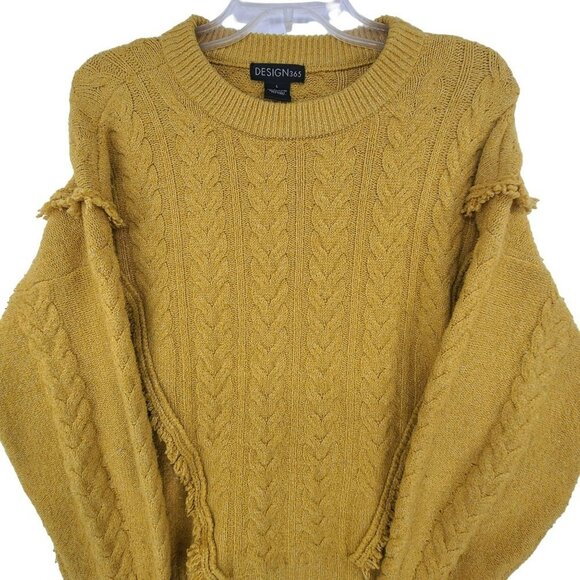 Design 365 Women's Cable Knit Long Sleeve Sweater Yellow Size L - Picture 2 of 9